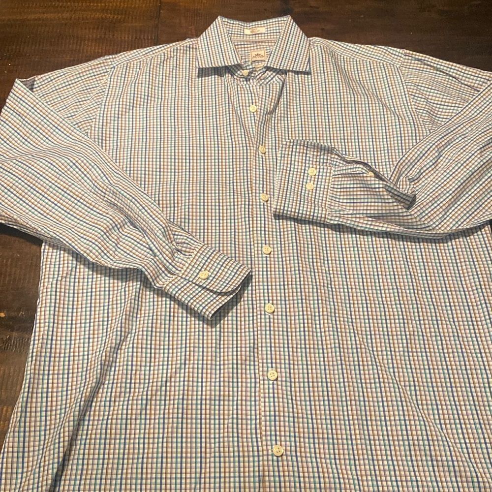 Peter Millar Crown Finish button Shirt Mens Large Check Blue Purple Turquoise